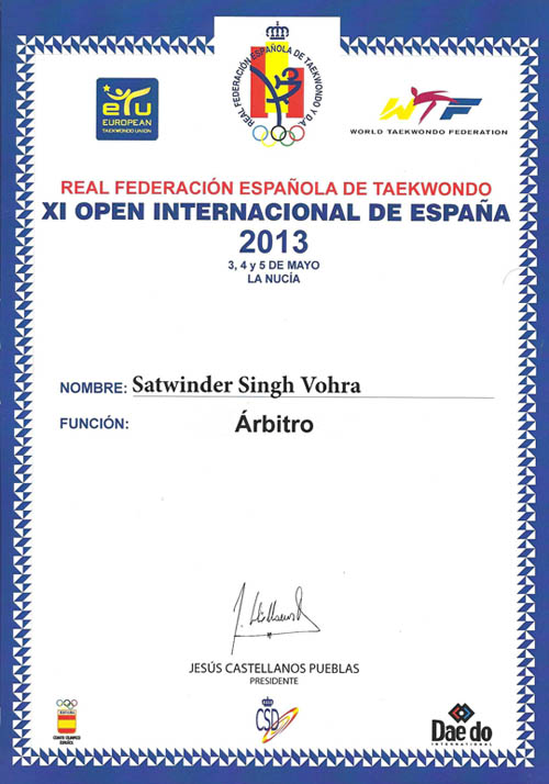 Spanish Open certificate 2013 referee